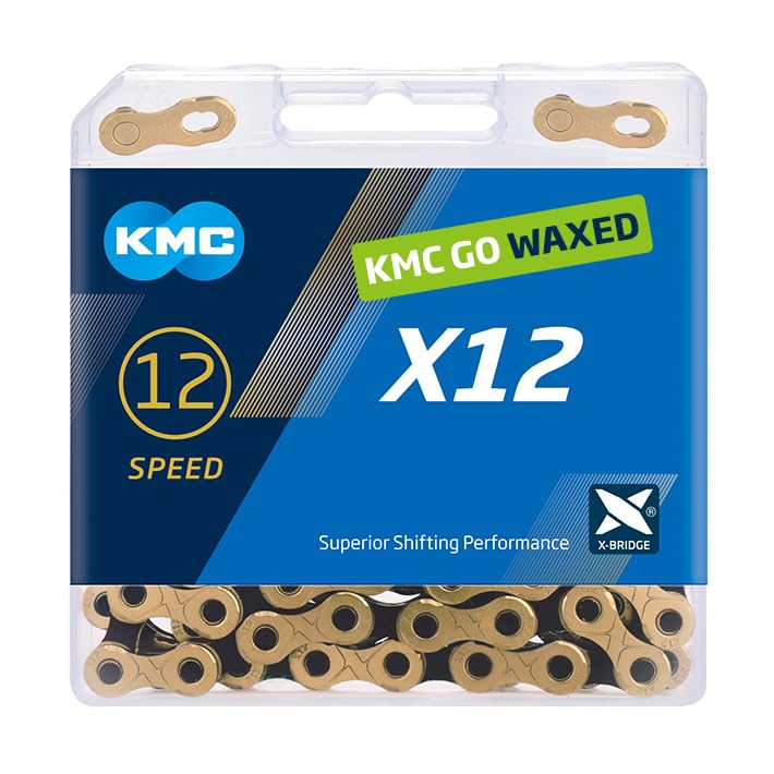 | Wax X12 Bicycle Chain 12-Speed | Mountain Bike/Road/Gravel | 12 Speed Chain: SRAM, Campagnolo Compatible | 126 Links, Missing Link Included | Ti Gold/Black